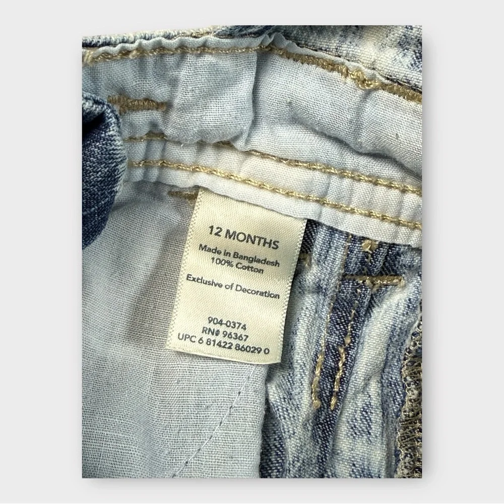 OshKosh Bgosh Baby Girls 12M Acid Wash Denim Overall Dress Stars Hearts 904-0374